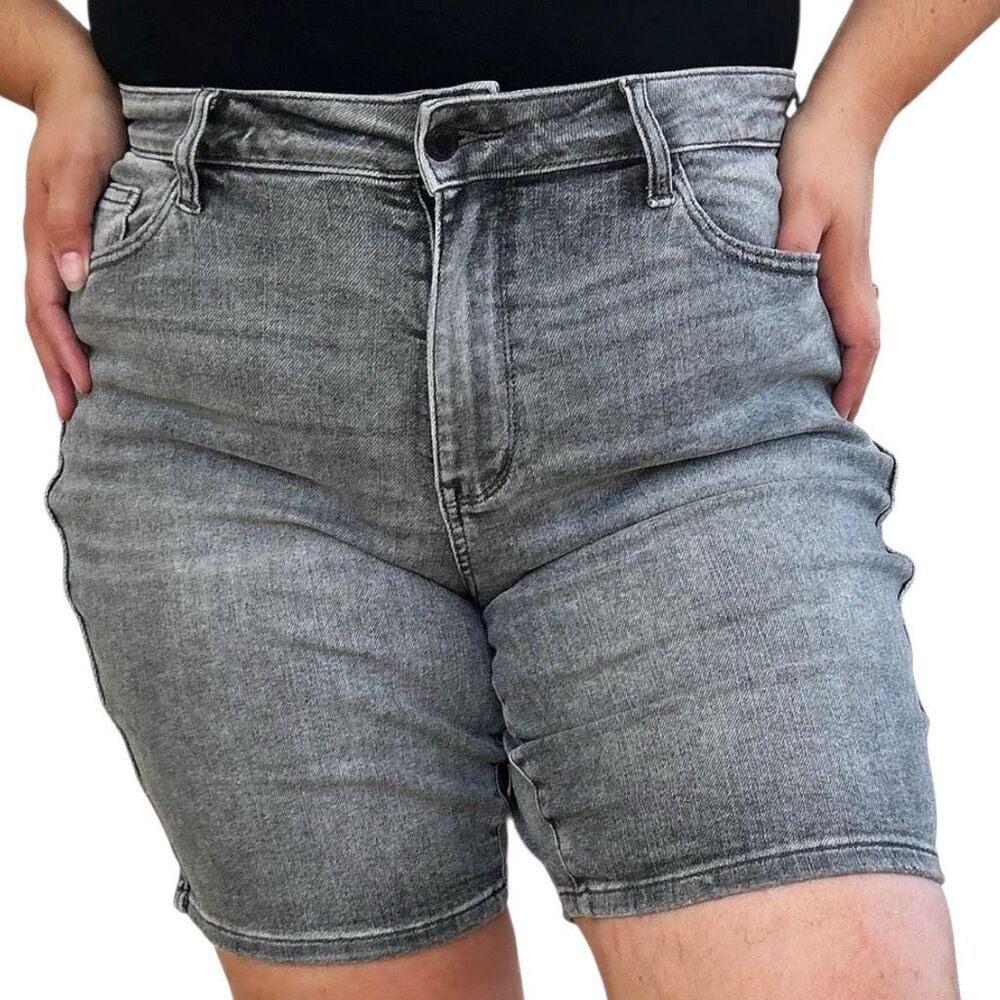 Judy Blue Jean Shorts | Gray Acid Wash High Rise Bermuda | Stretch Denim | NWT - Picture 10 of 16